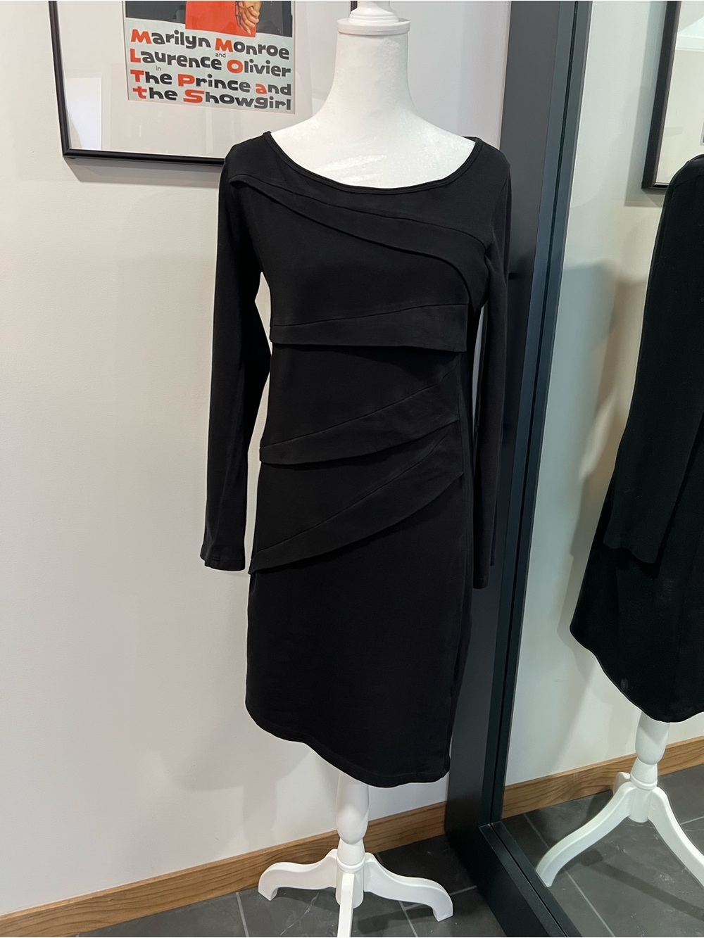 Prairie Underground Black Long-Sleeve Asymmetrical Hem Dress. Made in Seattle